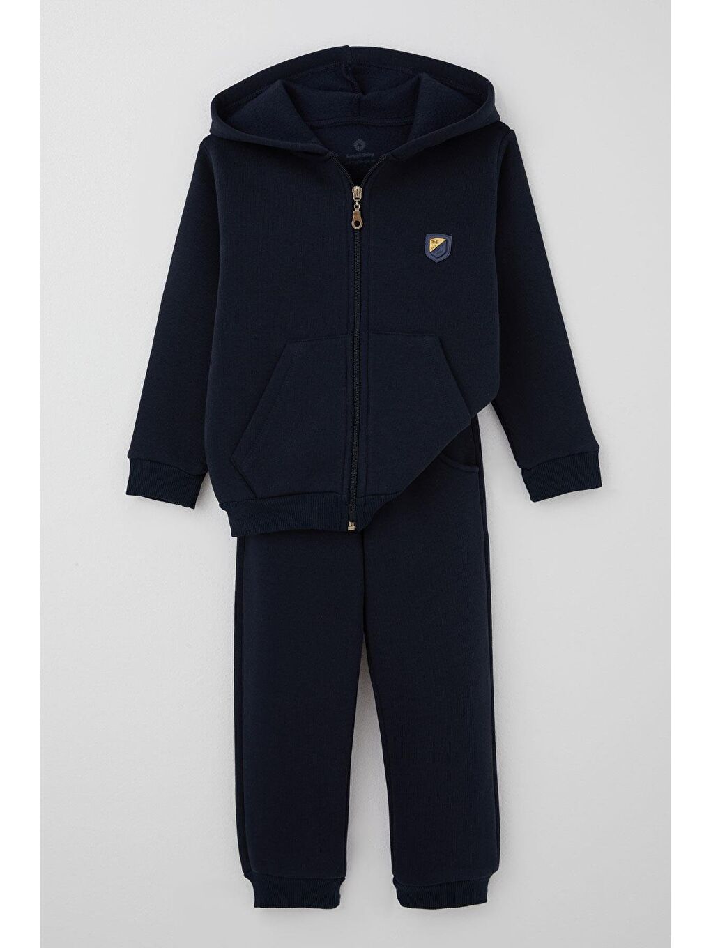Erkek Çocuk Eşofman Takımı Arma Detaylı Kapüşonlu Fermuarlı Lacivert (2-8 Yaş)