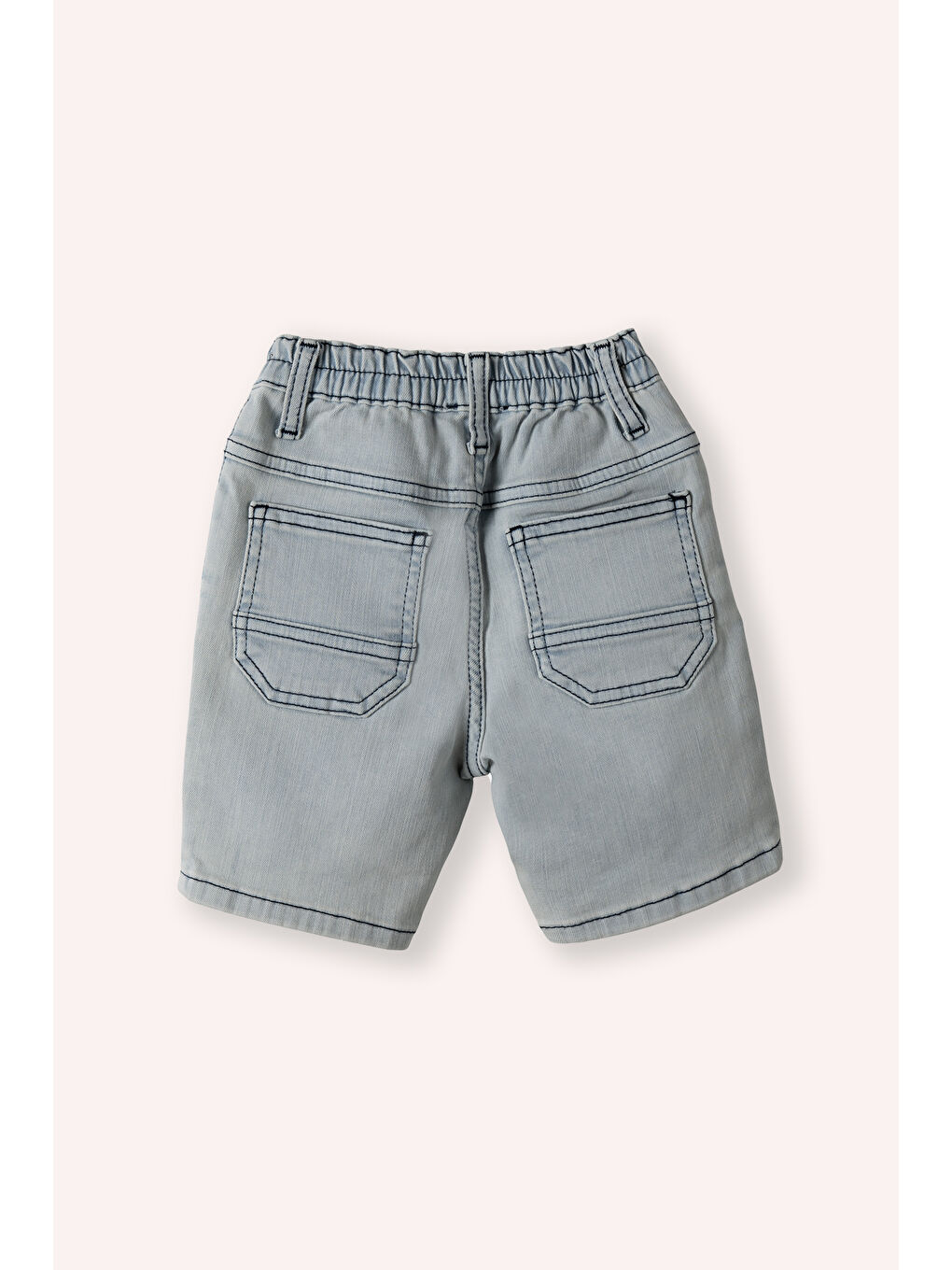 Erkek Bebek Düğme Detaylı Mavi Jean Şort-1