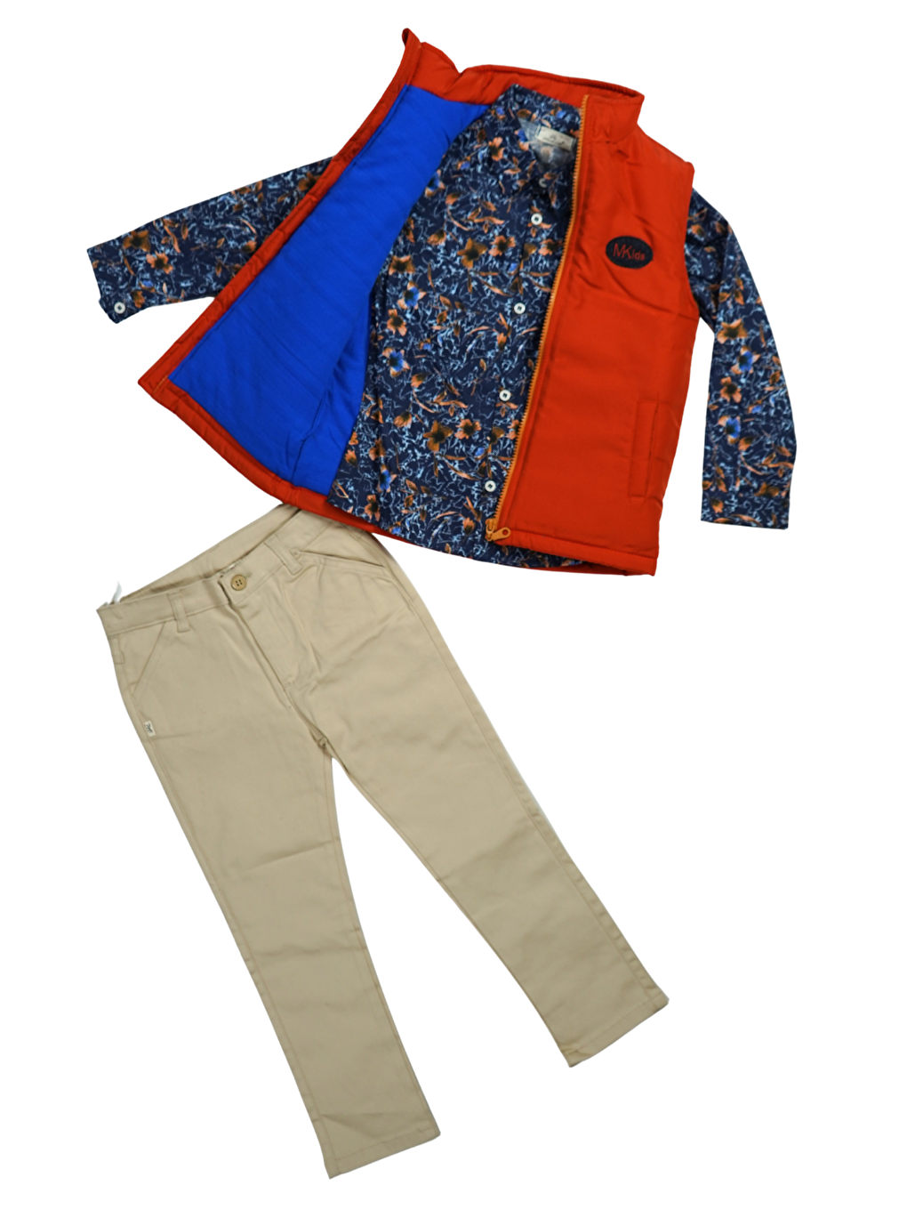 Bej 3'lü Takım Anorak Yelek & Gömlek &Gabardin Pantolon Erkek Çocuk-1