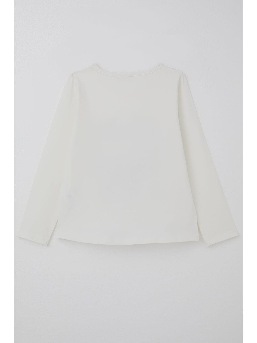 Kız Çocuk Uzun Kollu Tişört Leoparlı Kelebek Armalı Taşlı Yazı Baskılı Ekru (6-12 Yaş)-1