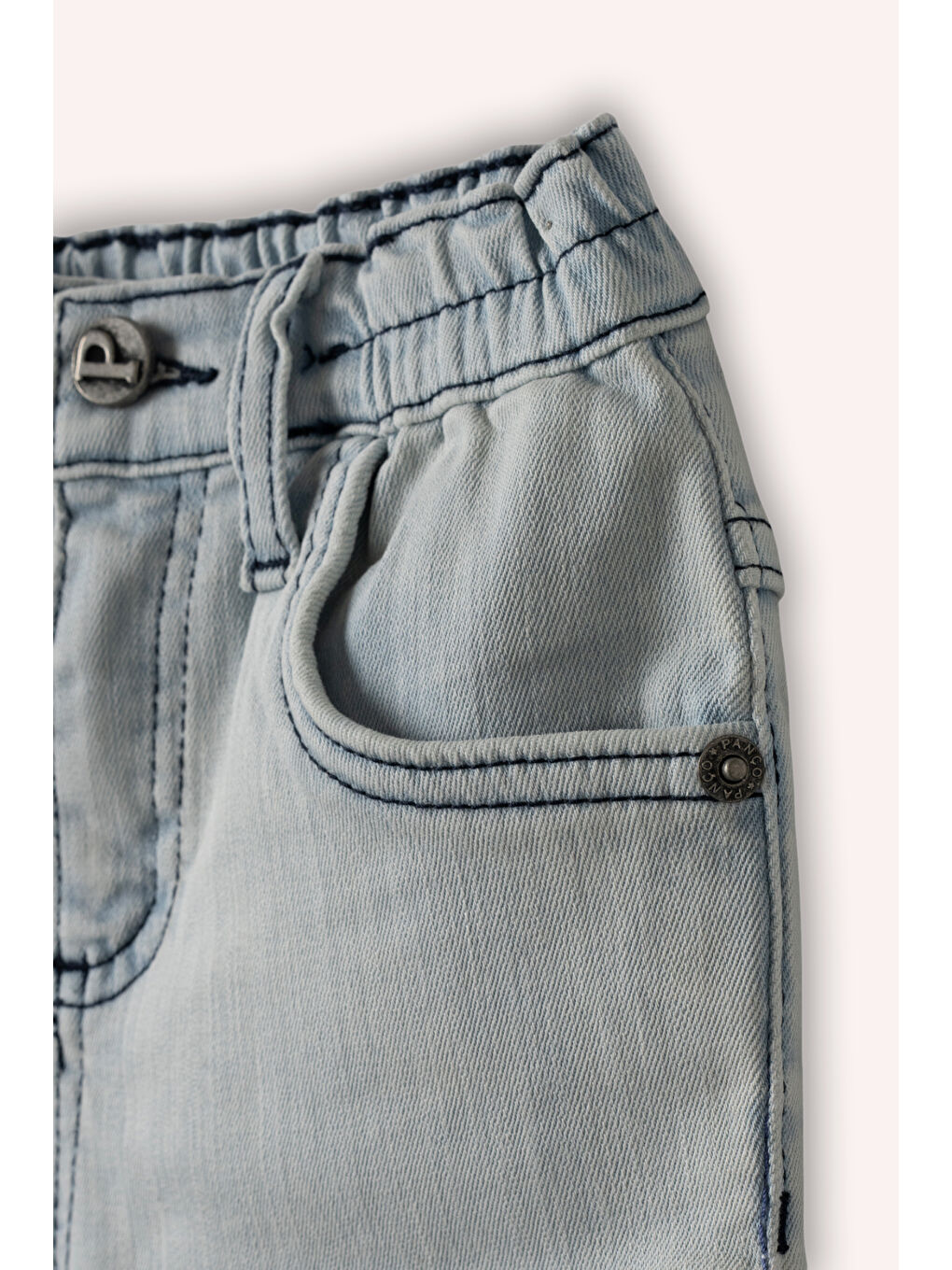Erkek Bebek Düğme Detaylı Mavi Jean Şort-2