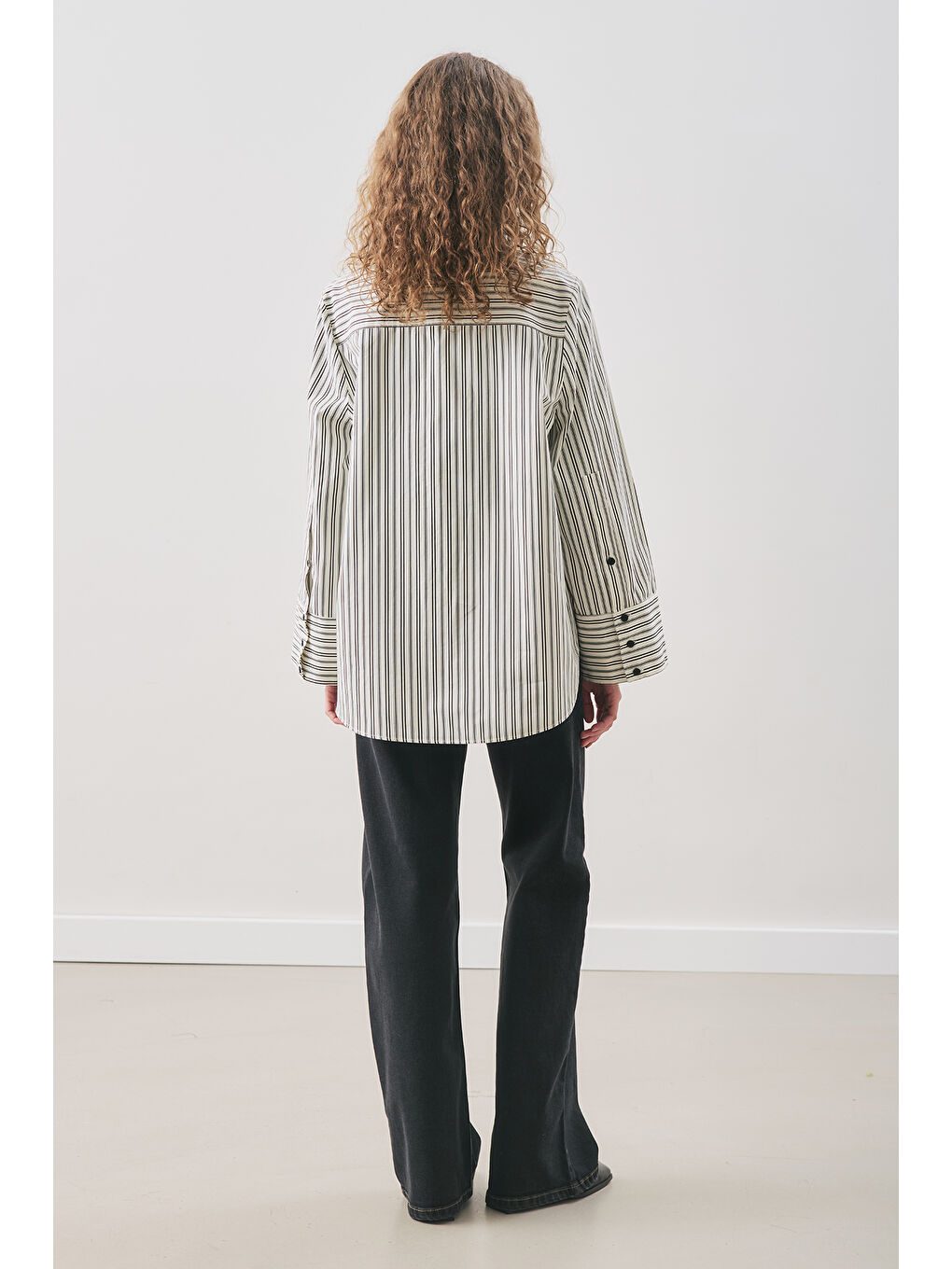 Oversıze Çizgili Gömlek Siyah Çizgi-5
