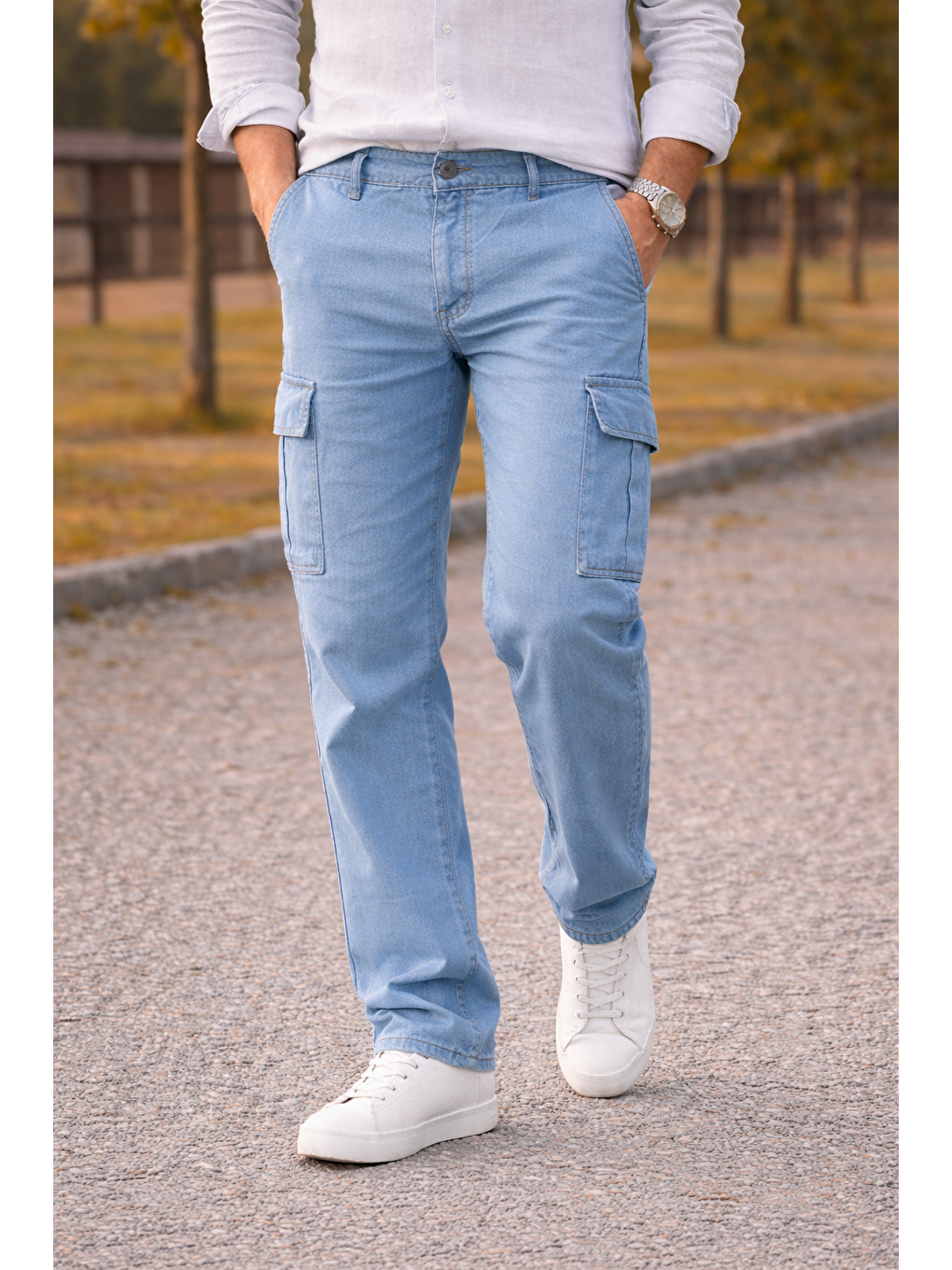 Erkek Premium Comfort B.Mavi Kargo Baggy Pantolon