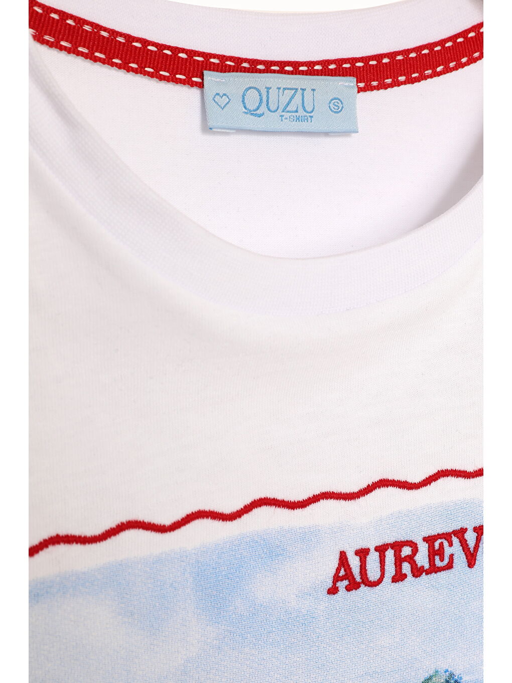 Kartpostal Baskılı Crop Tişört Beyaz-1