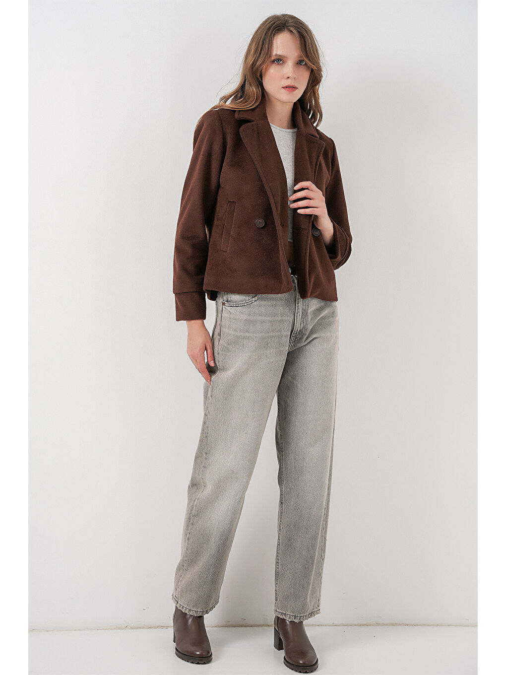 Kadın Kaşe Ceket 0725 - Kahverengi-1