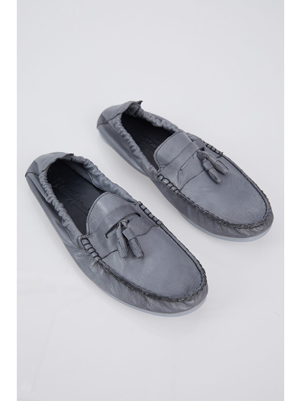 Erkek Gri Önü Püsküllü Arkası Lastikli Rahat Kalıp Hakiki Deri Loafer-3