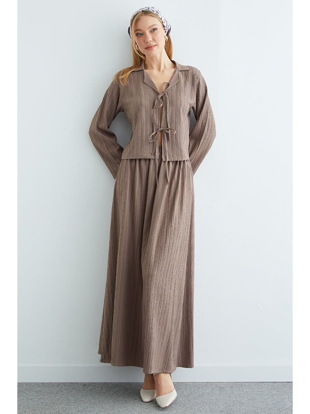 Bej Önü Bağlamalı Beli Lastikli Etekli 2 Li Takım