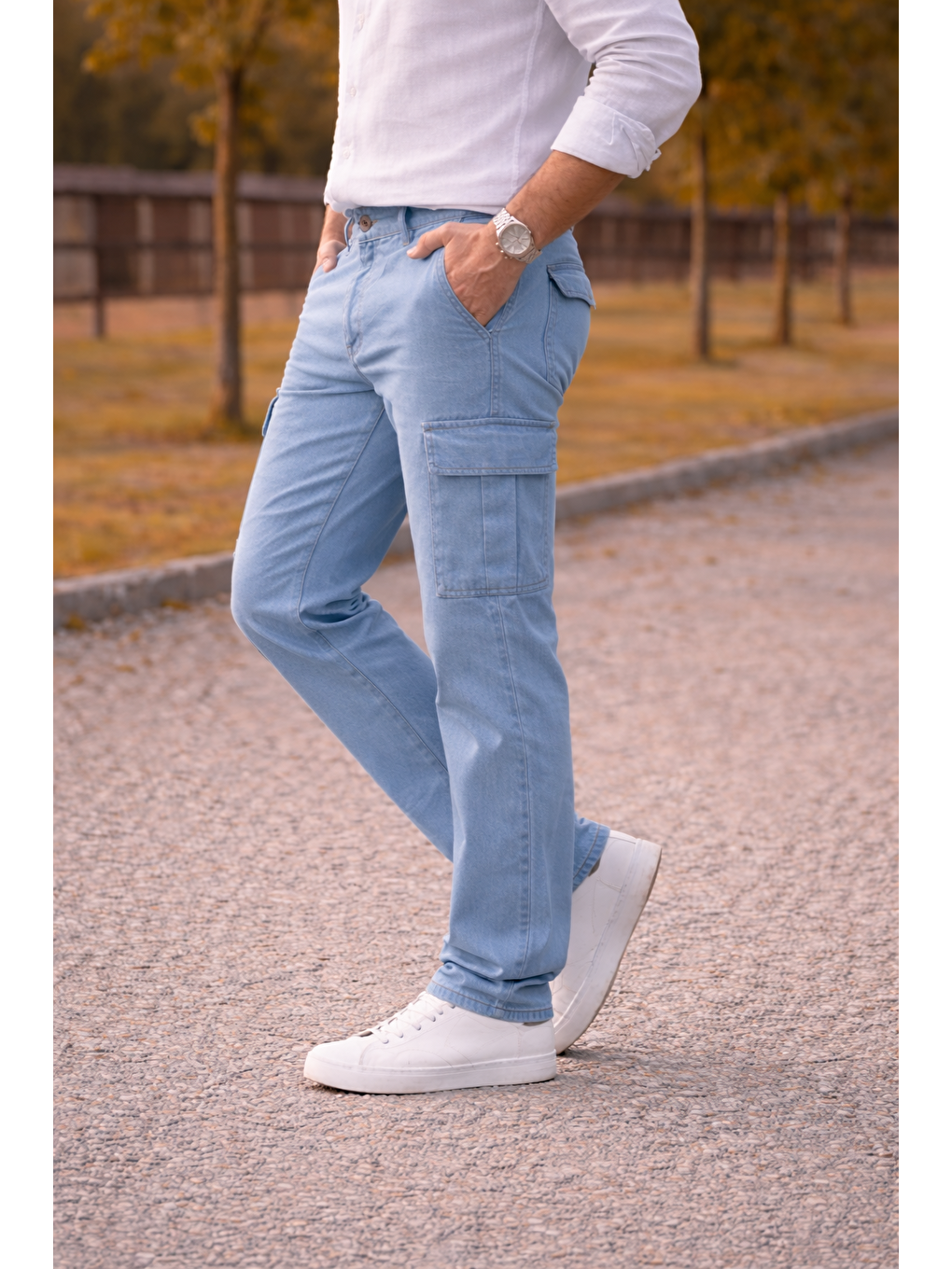 Erkek Premium Comfort B.Mavi Kargo Baggy Pantolon-1