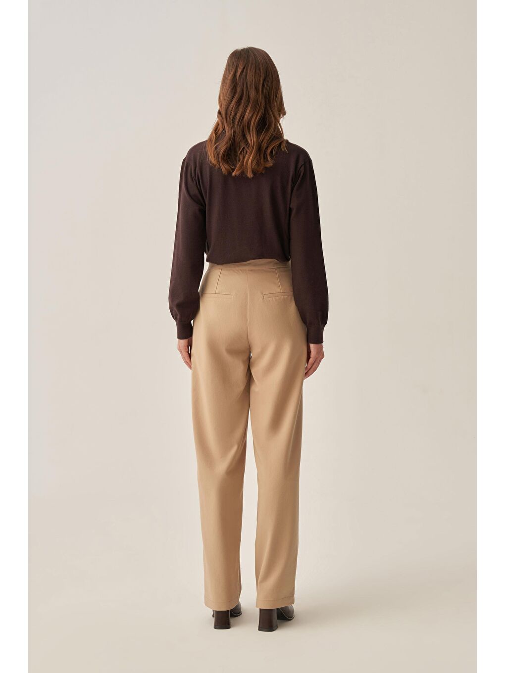Bej-Dökümlü İnterlok Ofis Pantolon-2