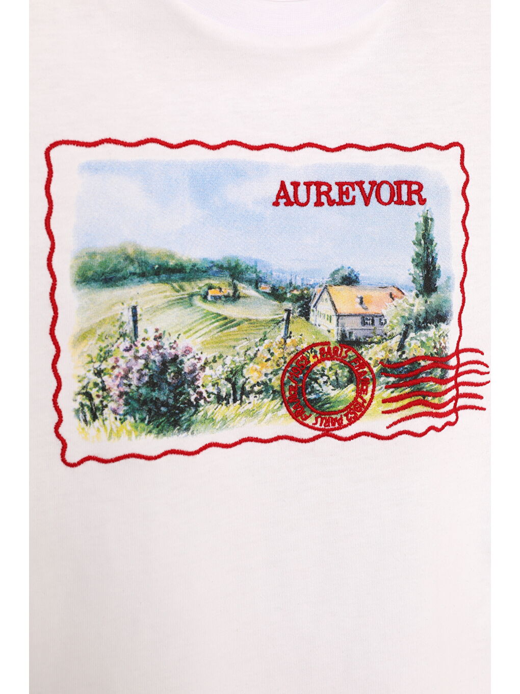 Kartpostal Baskılı Crop Tişört Beyaz-2