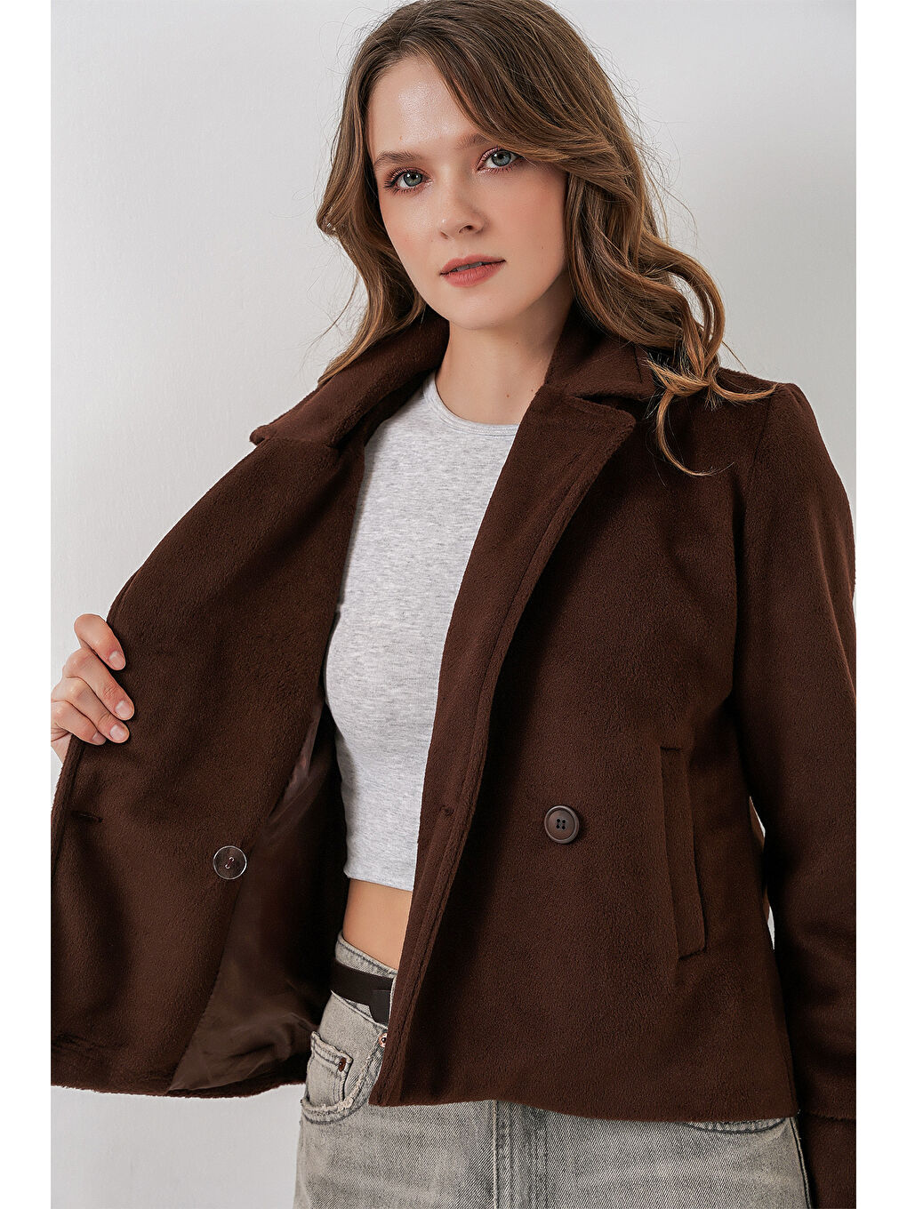 Kadın Kaşe Ceket 0725 - Kahverengi-2