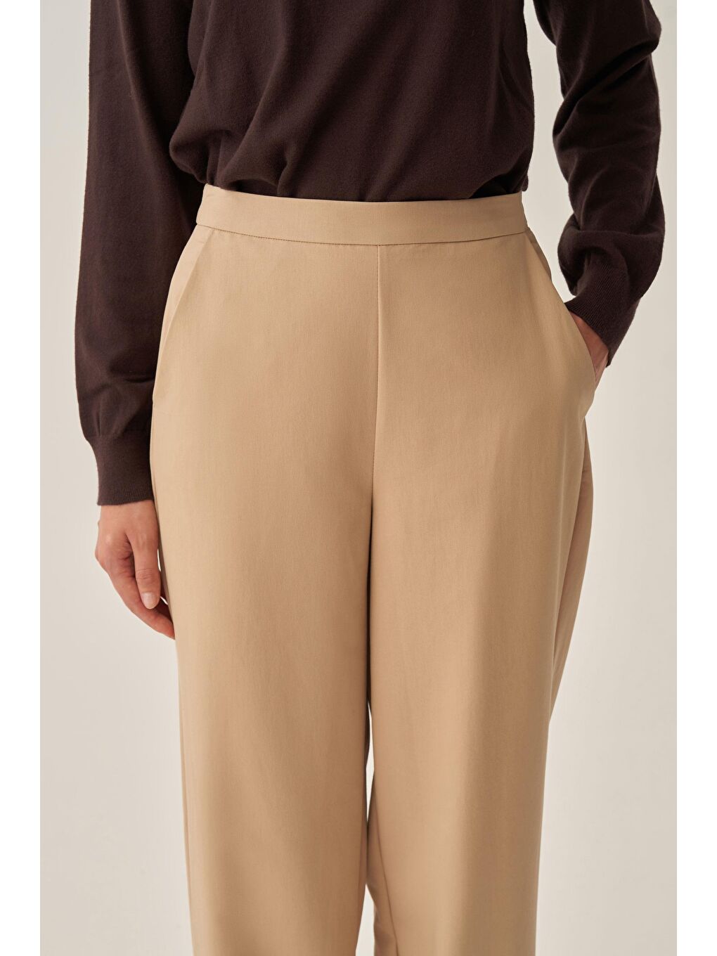 Bej-Dökümlü İnterlok Ofis Pantolon-3