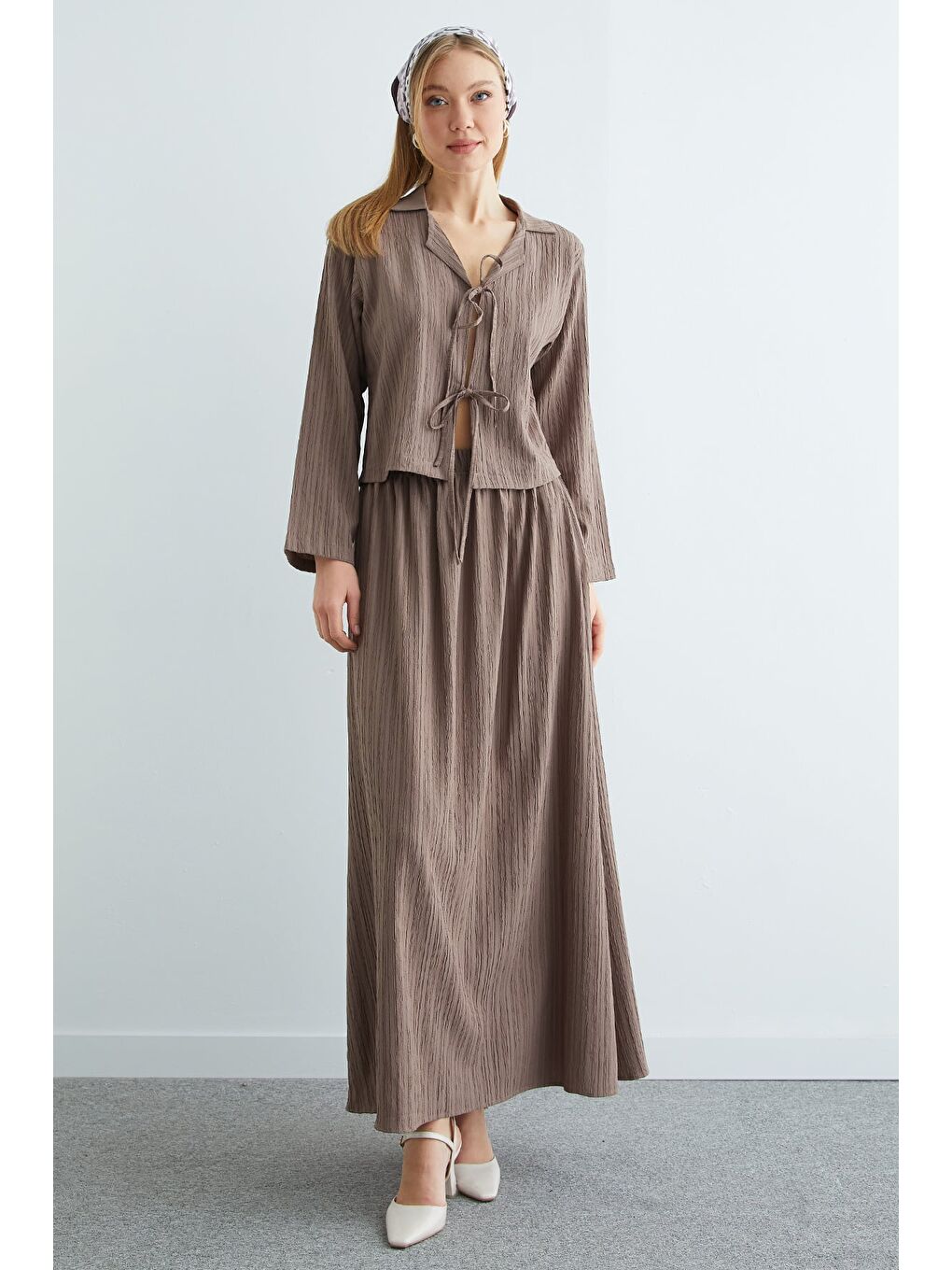 Bej Önü Bağlamalı Beli Lastikli Etekli 2 Li Takım-2