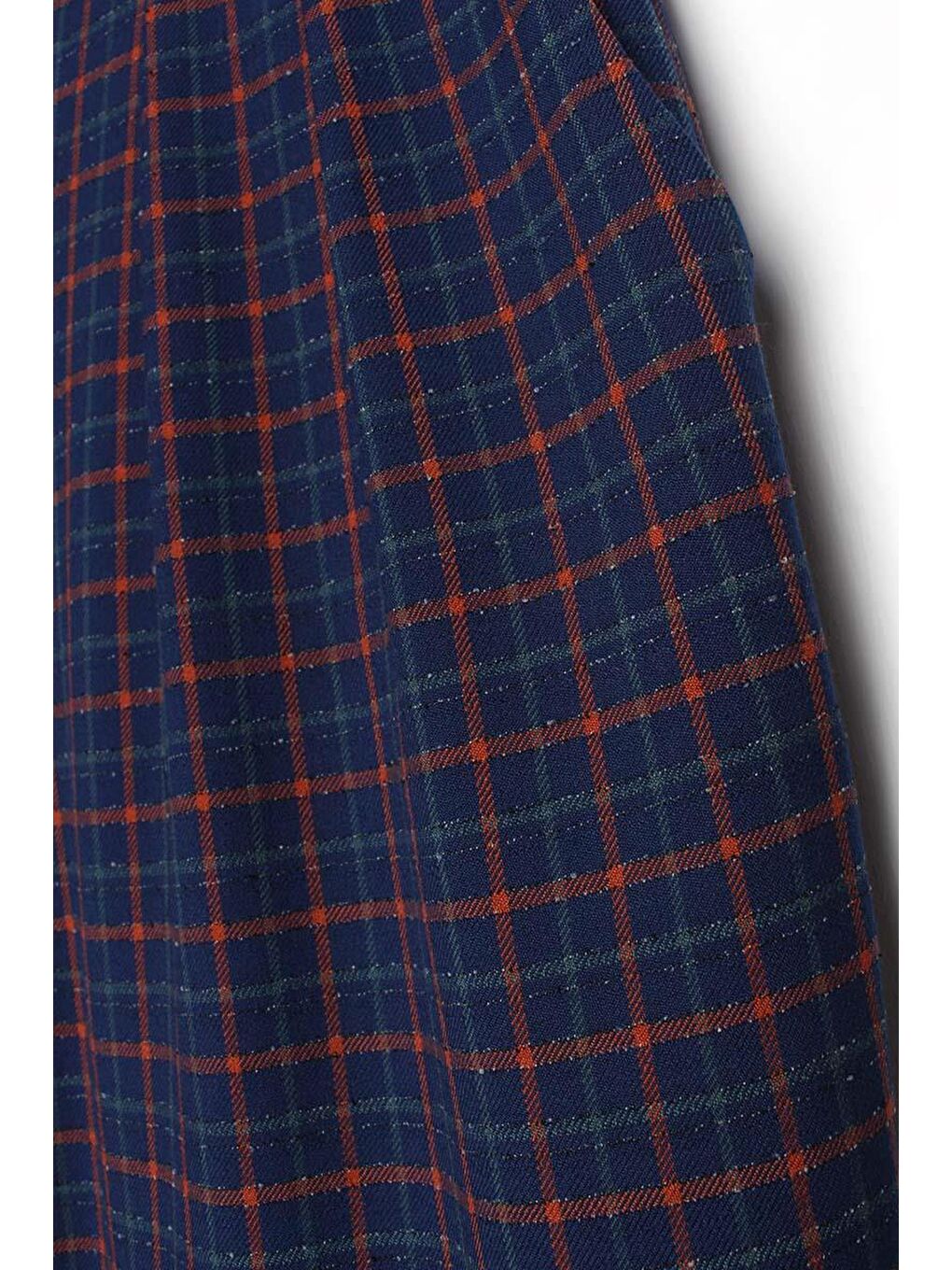 Lacivert-Turuncu-Pileli Ekose Desenli Palazzo Pantolon-6