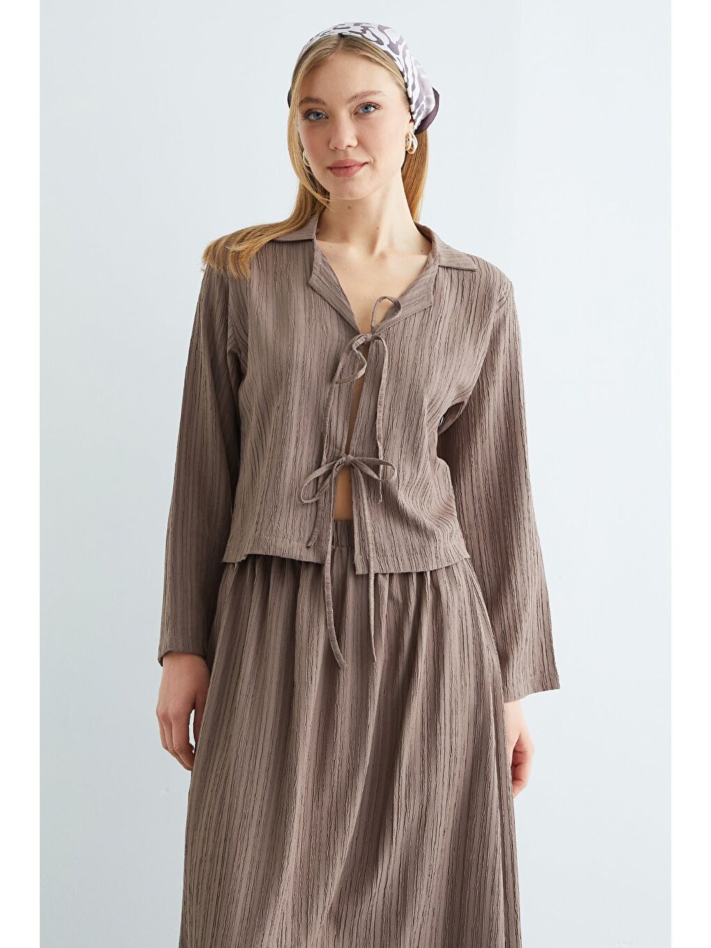 Bej Önü Bağlamalı Beli Lastikli Etekli 2 Li Takım-4