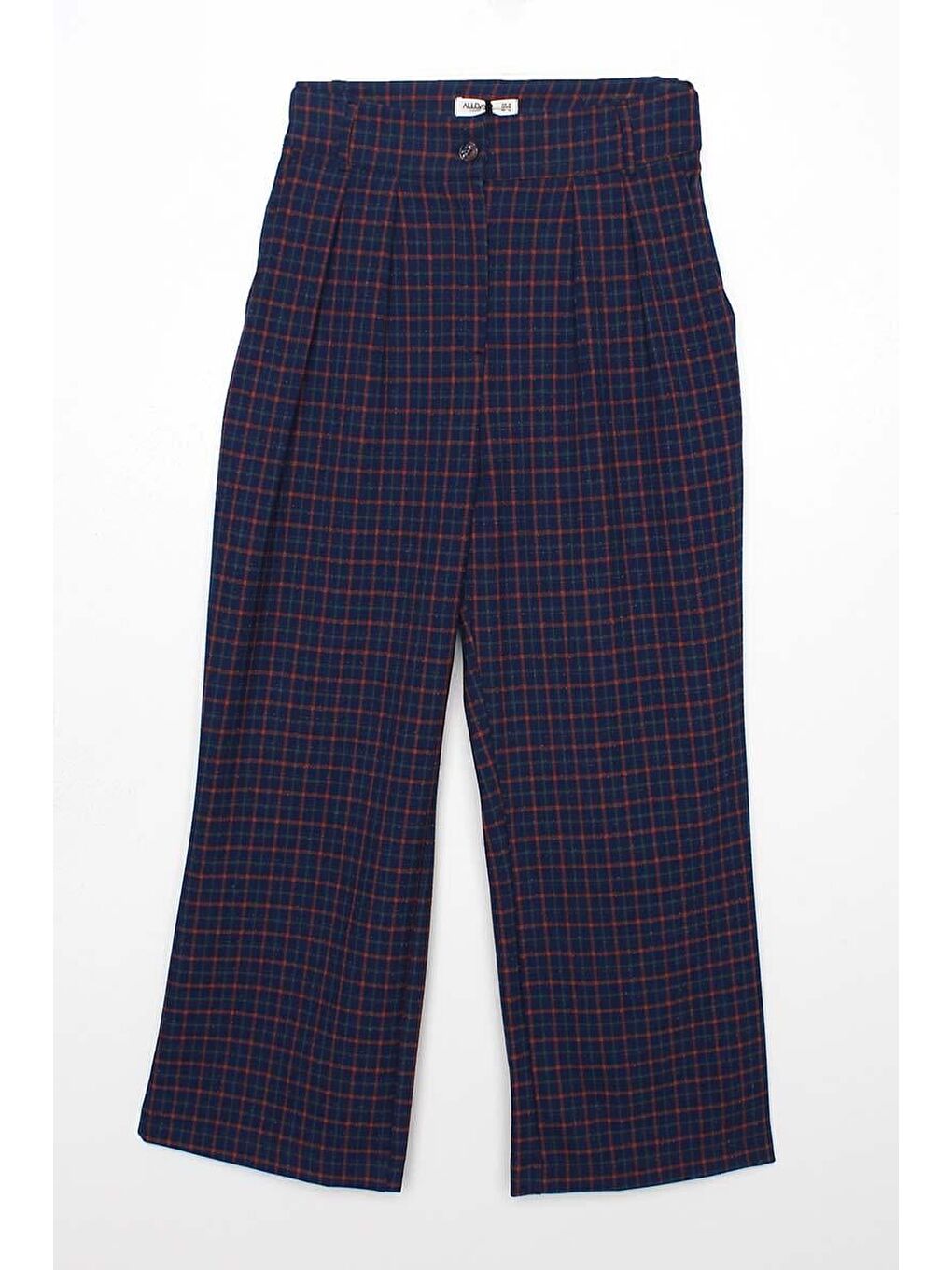 Lacivert-Turuncu-Pileli Ekose Desenli Palazzo Pantolon-7