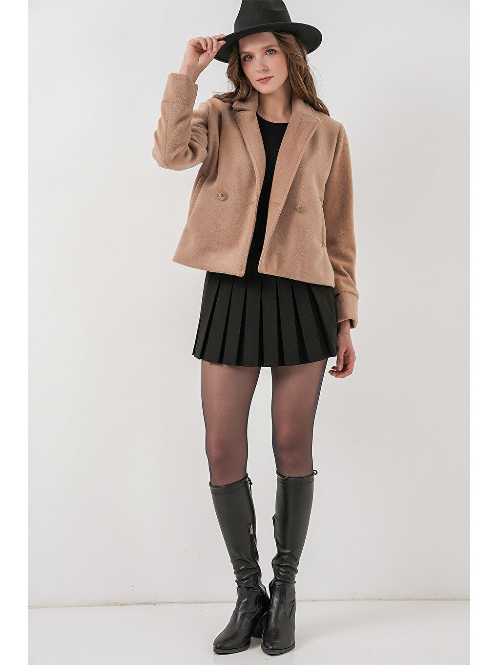 Bej Kadın Kaşe Ceket 0725 - Bisküvi-1