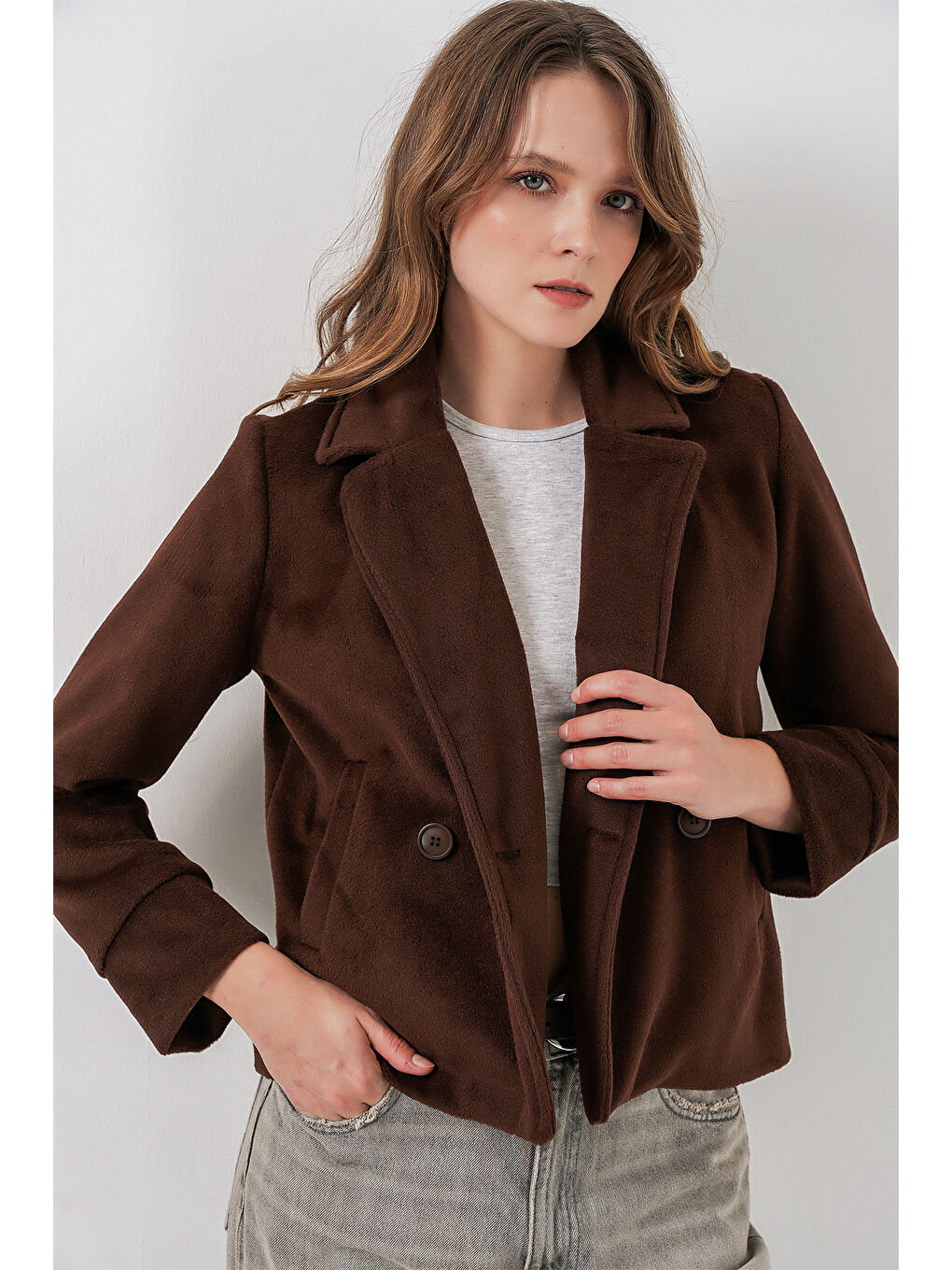 Kadın Kaşe Ceket 0725 - Kahverengi-3