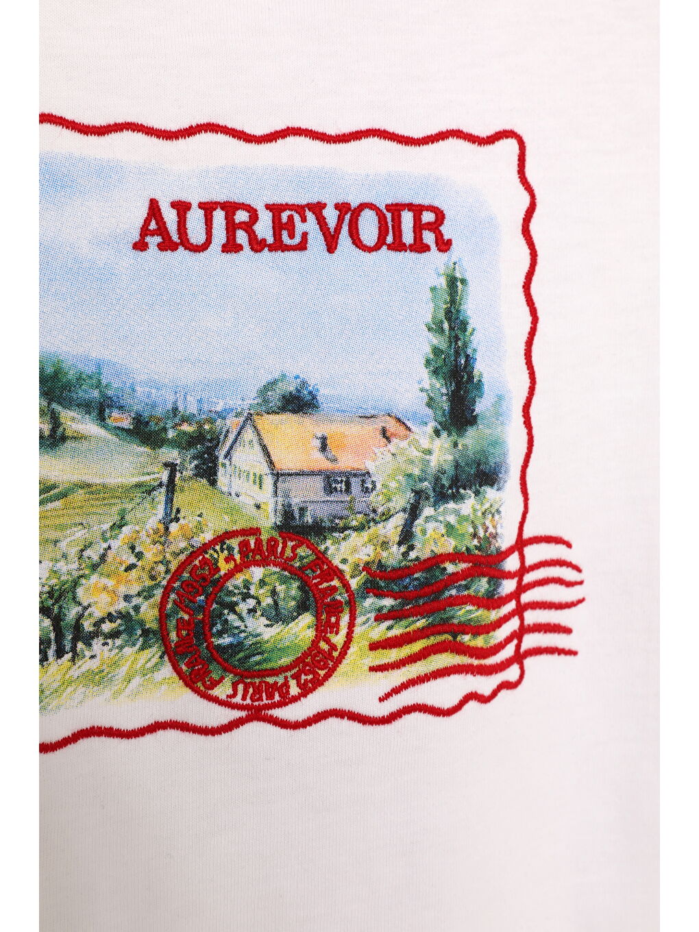 Kartpostal Baskılı Crop Tişört Beyaz-3