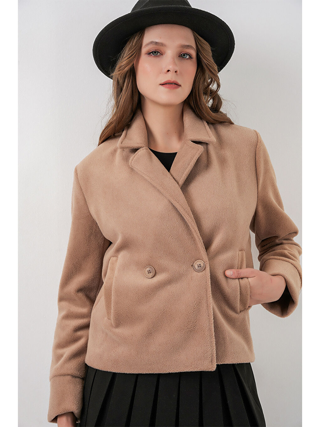 Bej Kadın Kaşe Ceket 0725 - Bisküvi-2