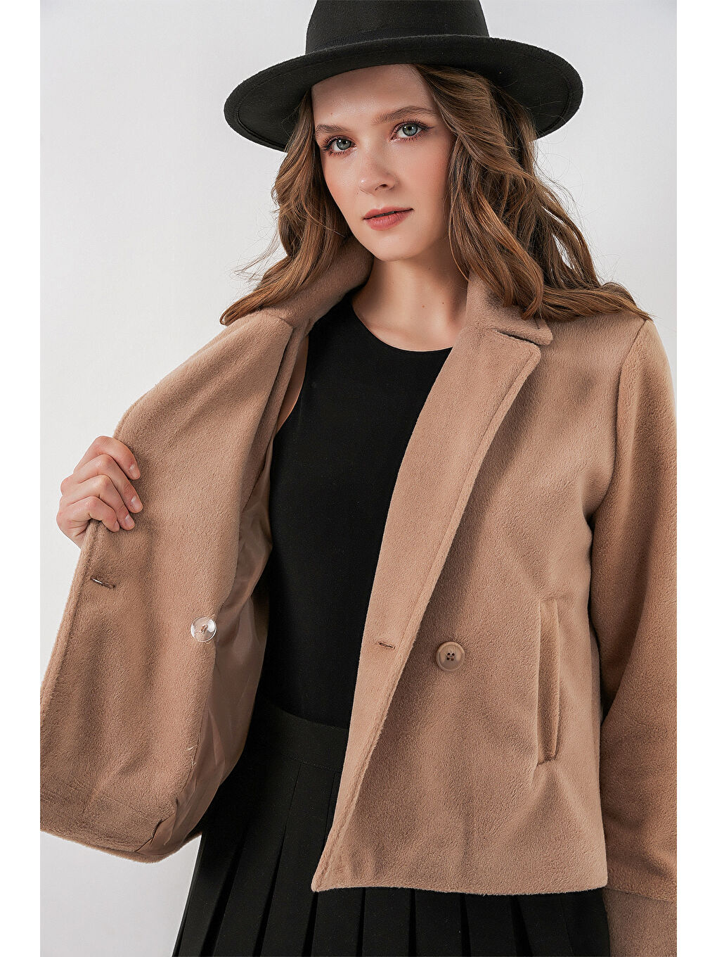 Bej Kadın Kaşe Ceket 0725 - Bisküvi-3