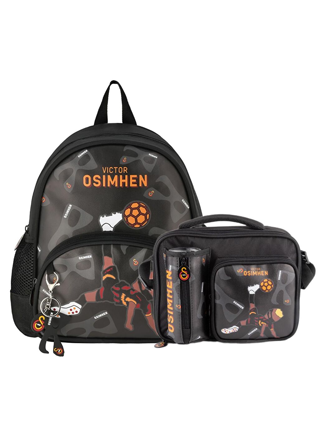 2 Bölmeli Victor Osimhen Suni Deri Anaokulu Çantası + Beslenme Çantası
