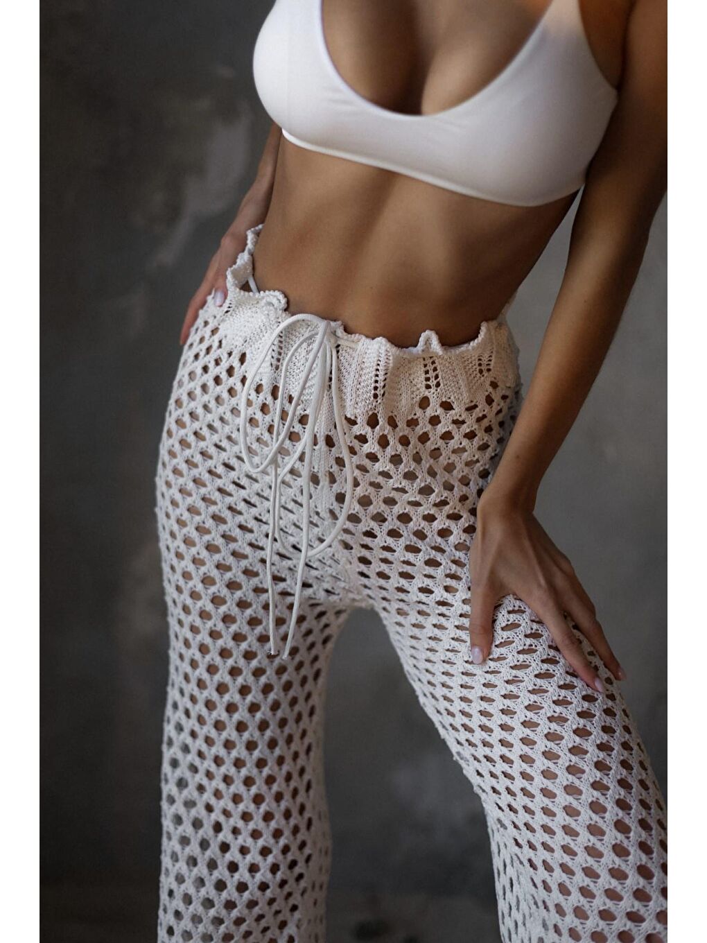 Texas Bağcıklı Beyaz Ajur Pantolon-1