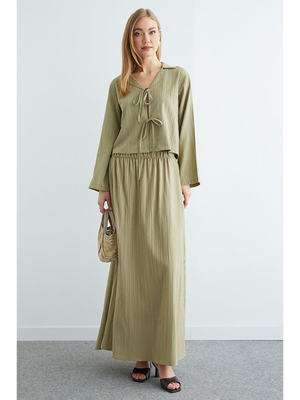 Yeşil Önü Bağlamalı Beli Lastikli Etekli 2 Li Takım