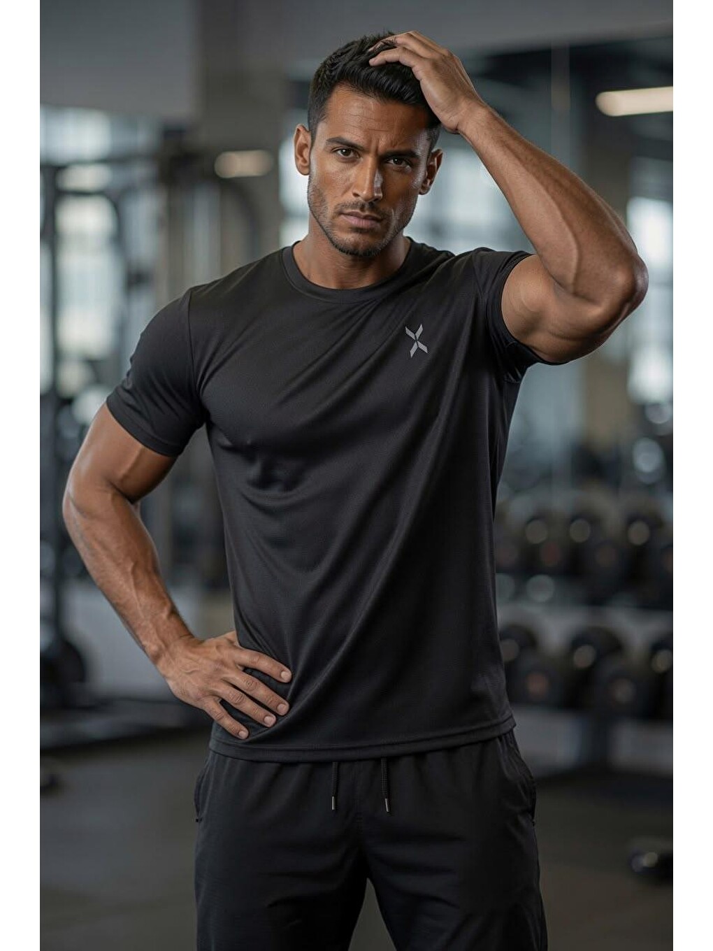 Siyah Xylons Mikro Polyester Nefes Alabilen Hafif Perform Antrenman Sporcu Erkek Tshirt-1