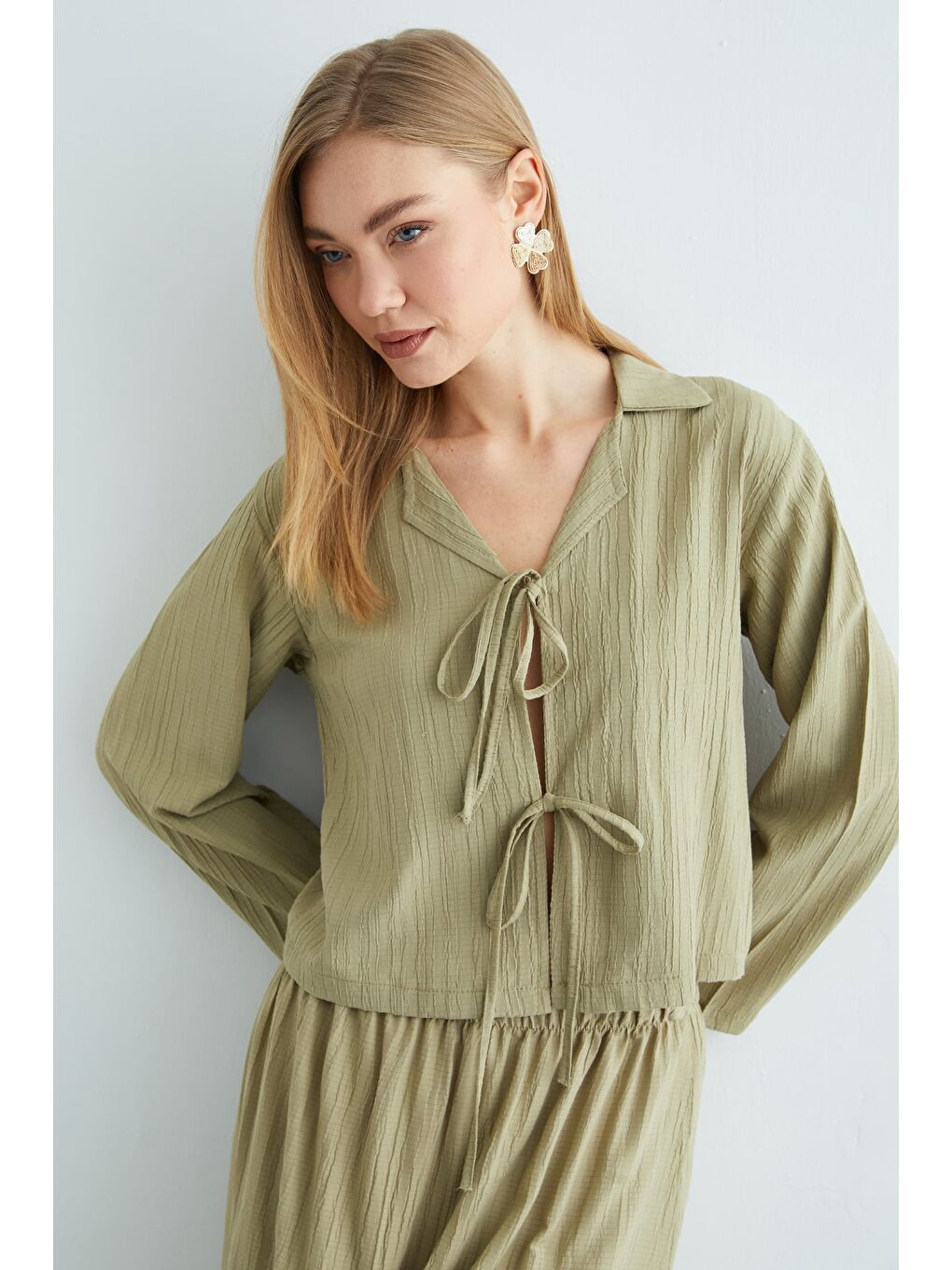 Yeşil Önü Bağlamalı Beli Lastikli Etekli 2 Li Takım-1