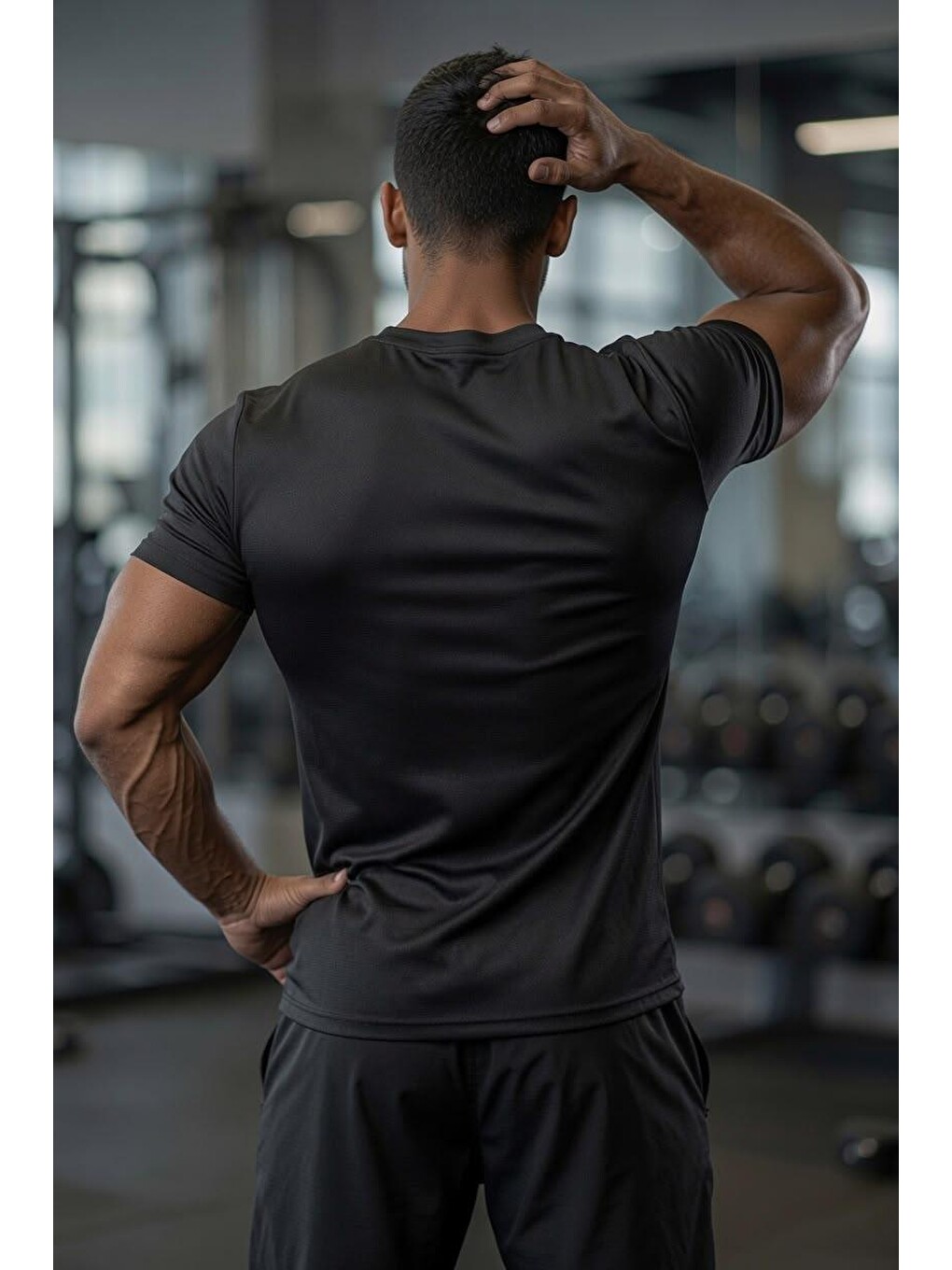 Siyah Xylons Mikro Polyester Nefes Alabilen Hafif Perform Antrenman Sporcu Erkek Tshirt-2
