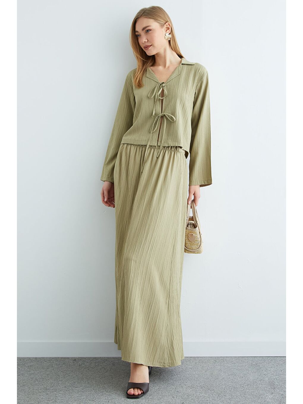 Yeşil Önü Bağlamalı Beli Lastikli Etekli 2 Li Takım-2