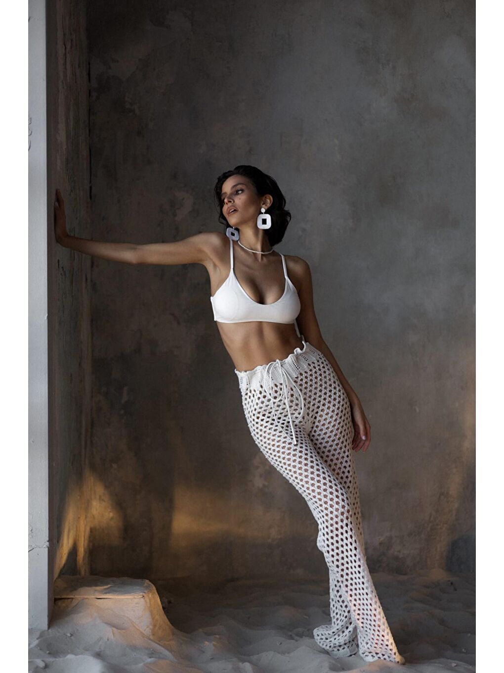 Texas Bağcıklı Beyaz Ajur Pantolon-2