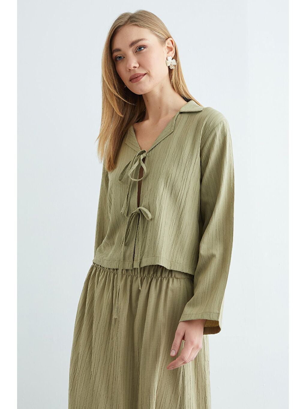 Yeşil Önü Bağlamalı Beli Lastikli Etekli 2 Li Takım-3