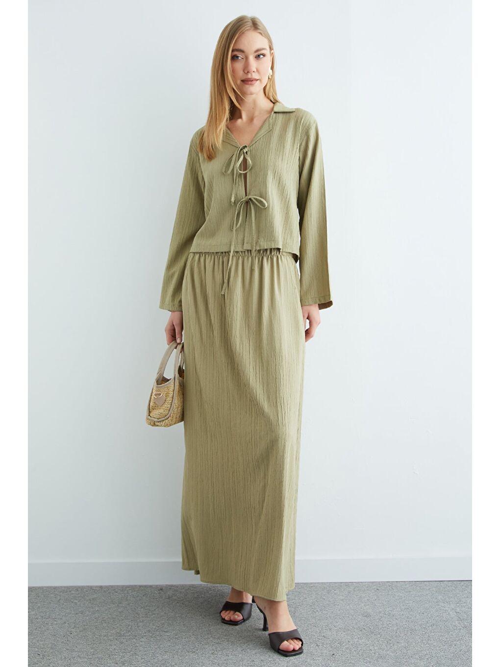 Yeşil Önü Bağlamalı Beli Lastikli Etekli 2 Li Takım-4