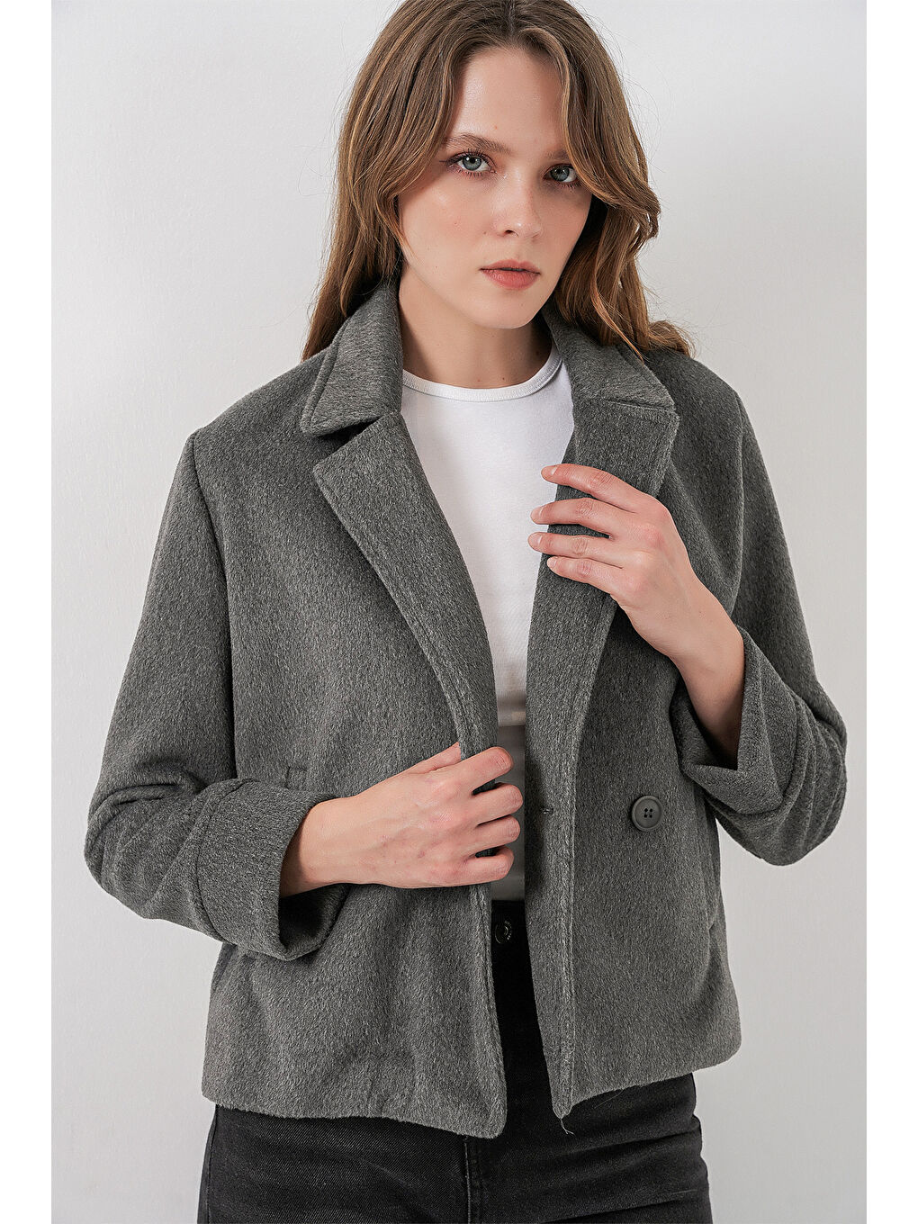 Kadın Kaşe Ceket 0725 - Gri