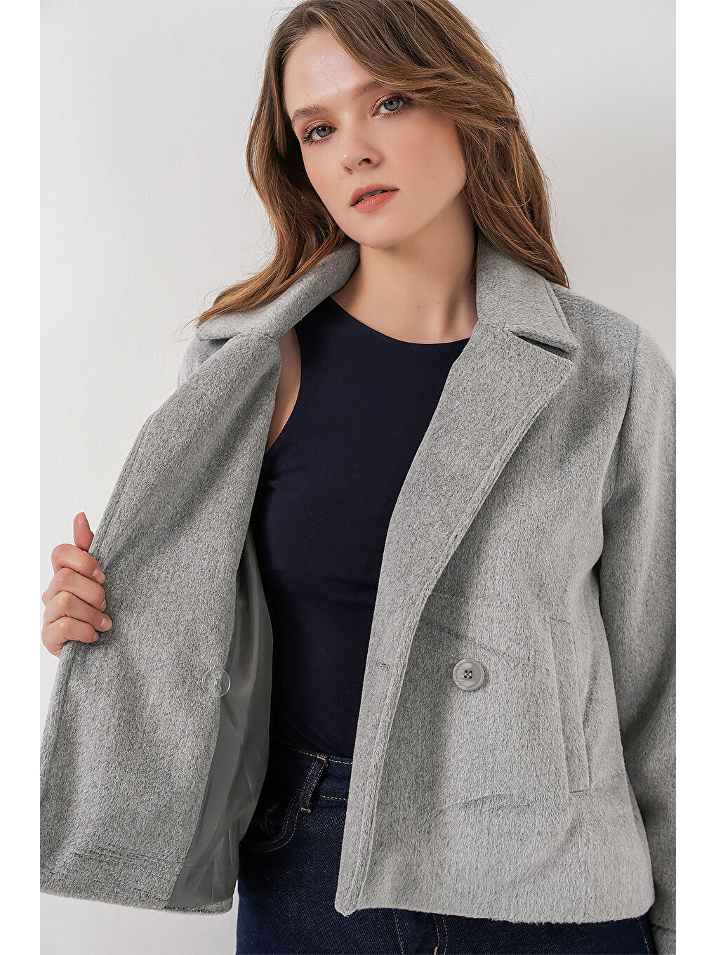 Kadın Kaşe Ceket 0725 - A.Gri-1