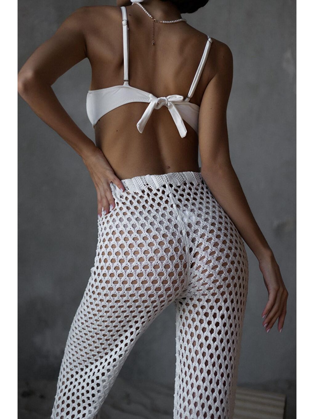 Texas Bağcıklı Beyaz Ajur Pantolon-4