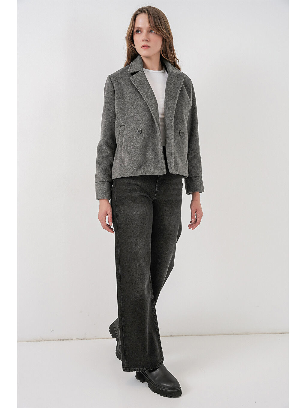 Kadın Kaşe Ceket 0725 - Gri-1