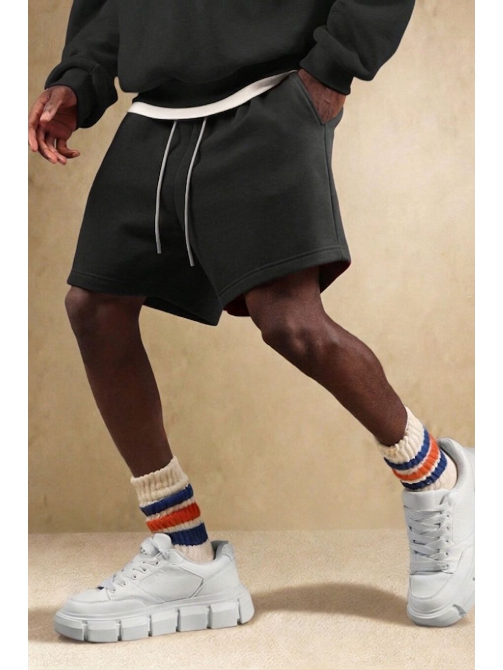 Siyah Erkek Oversize Cepli Penye Şort Lastikli Beli Ayarlanabilir Rahat Kesim Şort