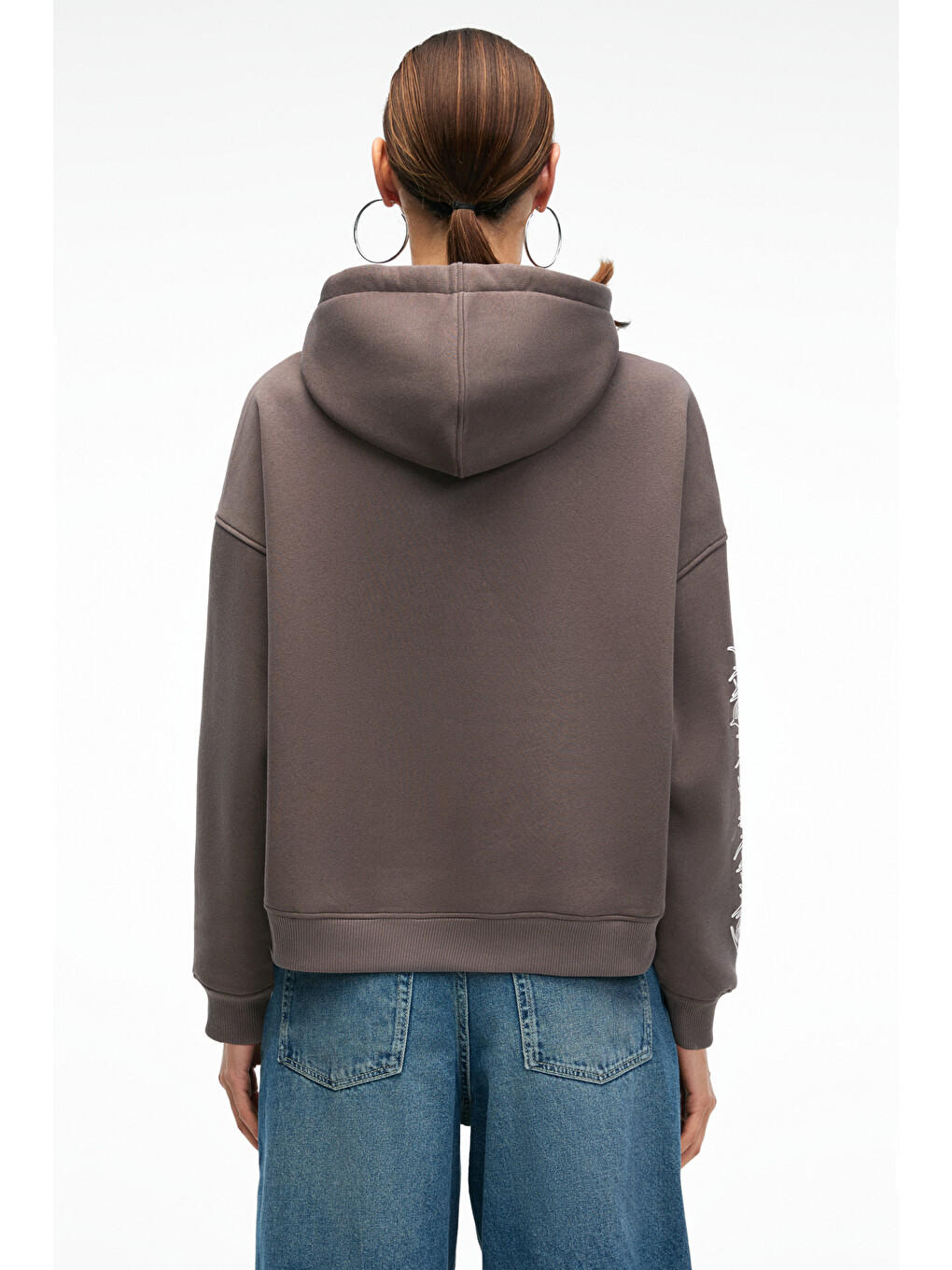 Alırayne Kadın Baskılı Oversize Kapüşonlu Kanguru Cep Antrasit Sweatshirt-5