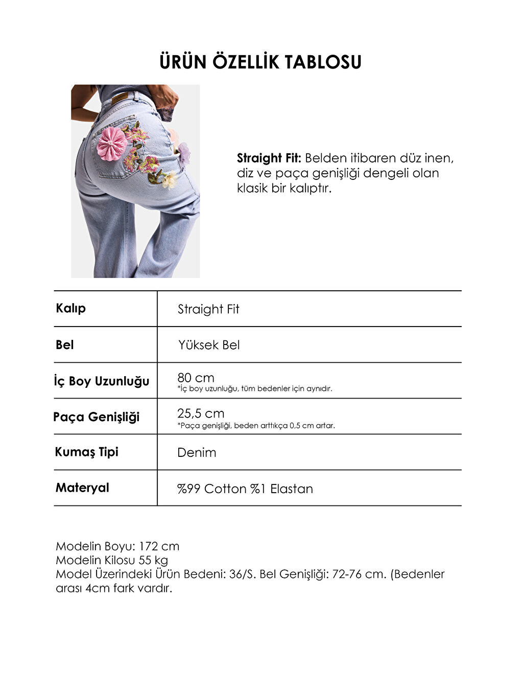 Mavi Kadın Jean Rengi 4s6-89 Straight Fit Gül ve Nakış Detaylı Özel Tasarım Denim Jean-2