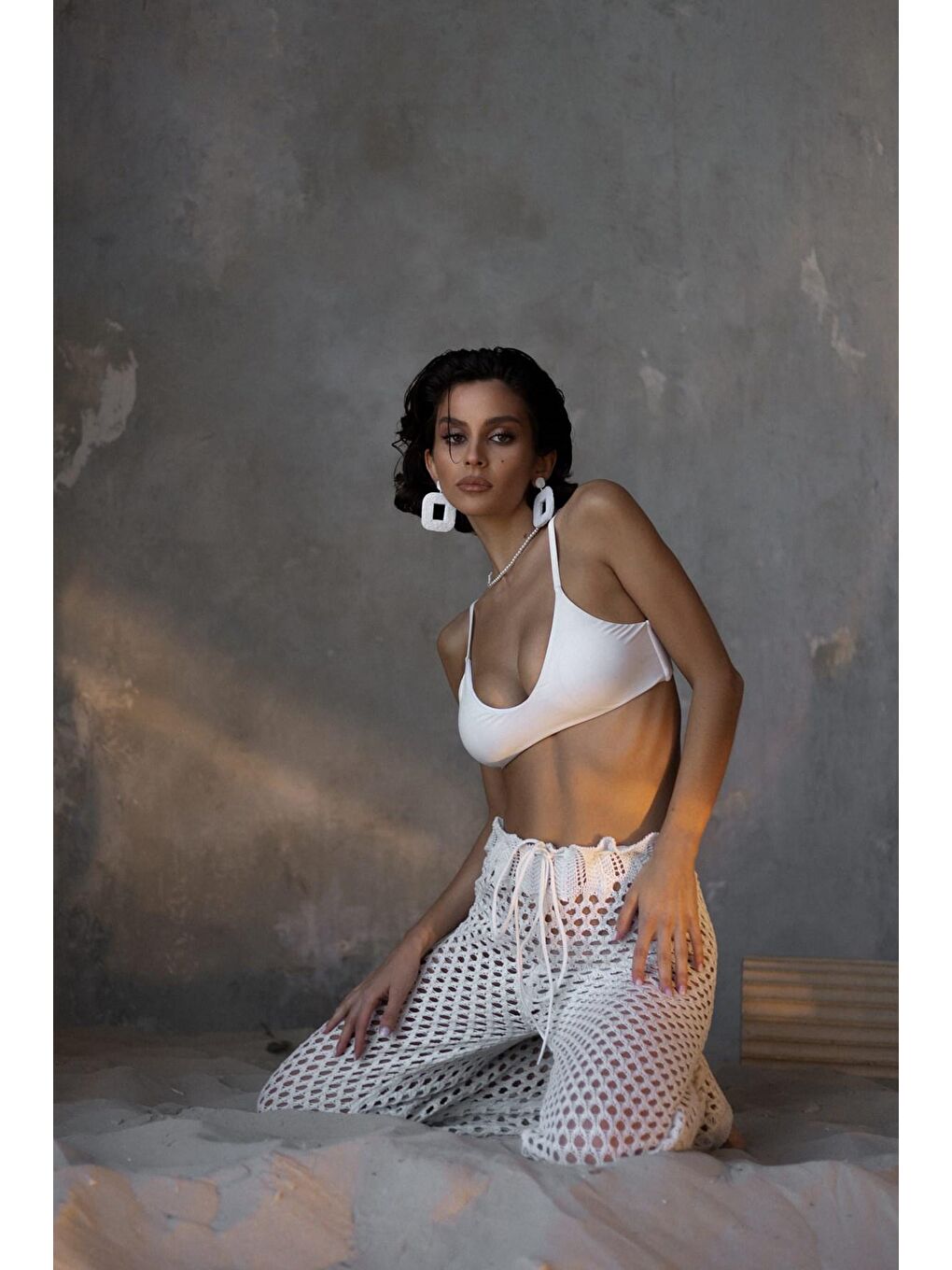 Texas Bağcıklı Beyaz Ajur Pantolon-5