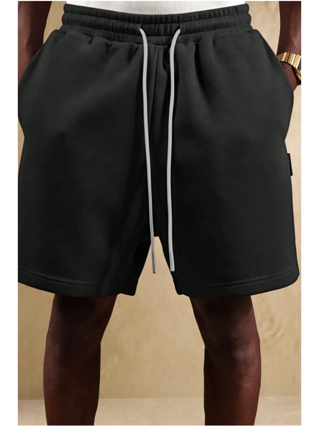 Siyah Erkek Oversize Cepli Penye Şort Lastikli Beli Ayarlanabilir Rahat Kesim Şort-2