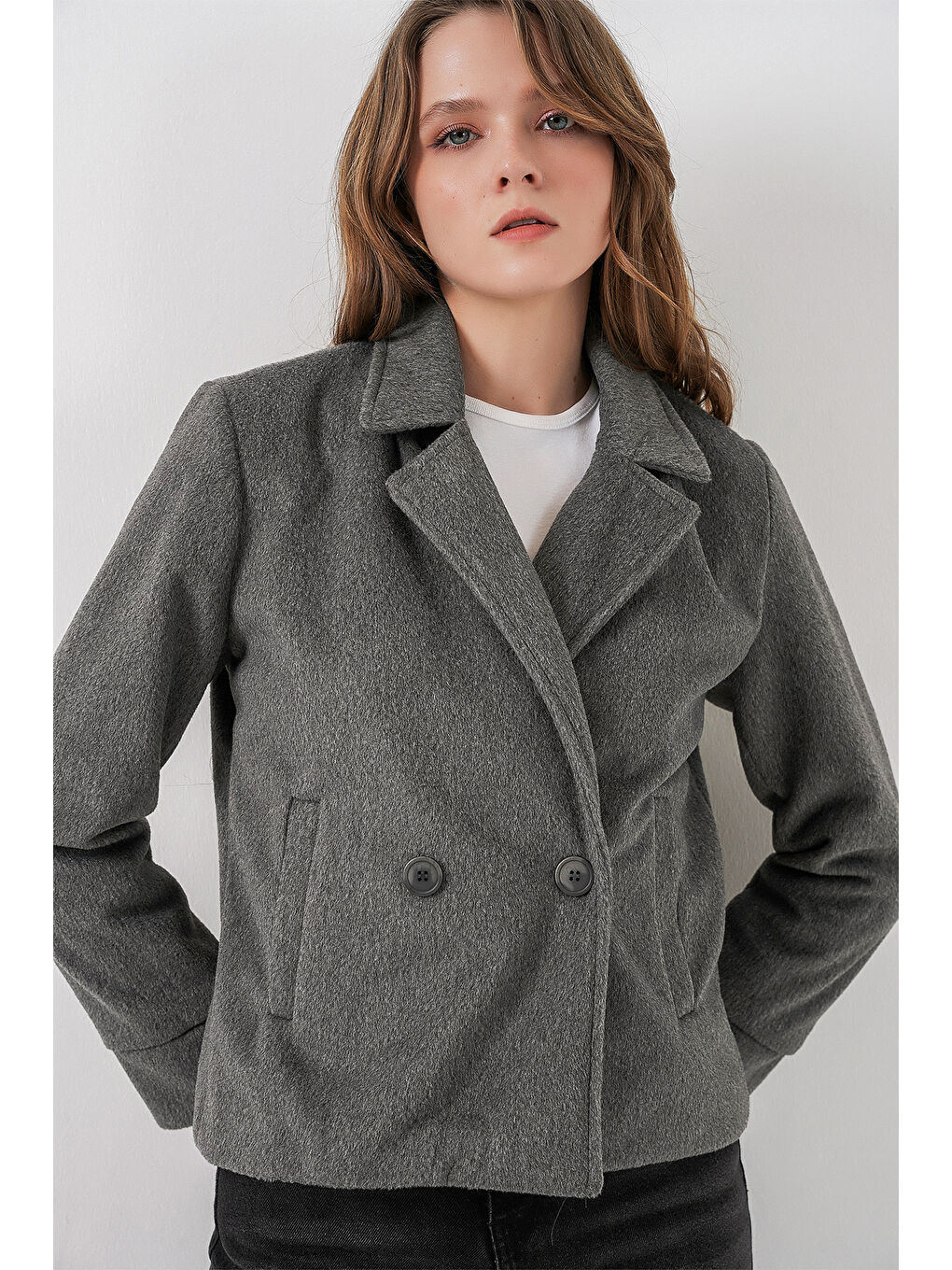 Kadın Kaşe Ceket 0725 - Gri-2