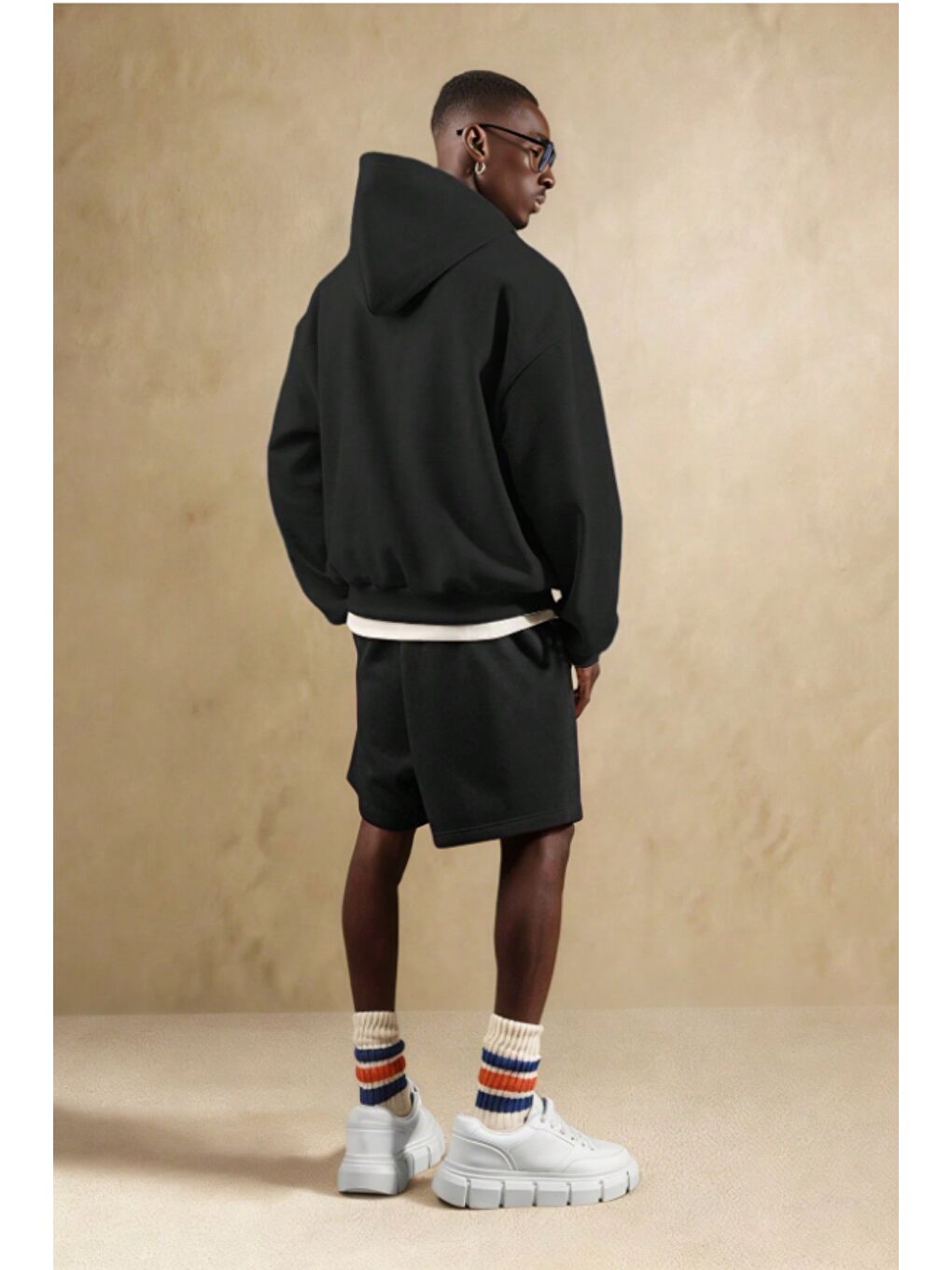 Siyah Erkek Oversize Cepli Penye Şort Lastikli Beli Ayarlanabilir Rahat Kesim Şort-3