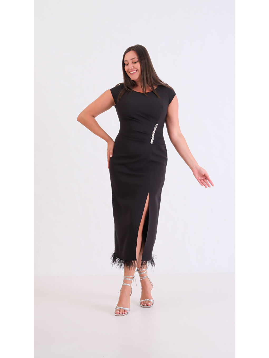 Kadın Siyah Büyük Beden Otrişli Söz Nişan Nikah Abiye Elbise