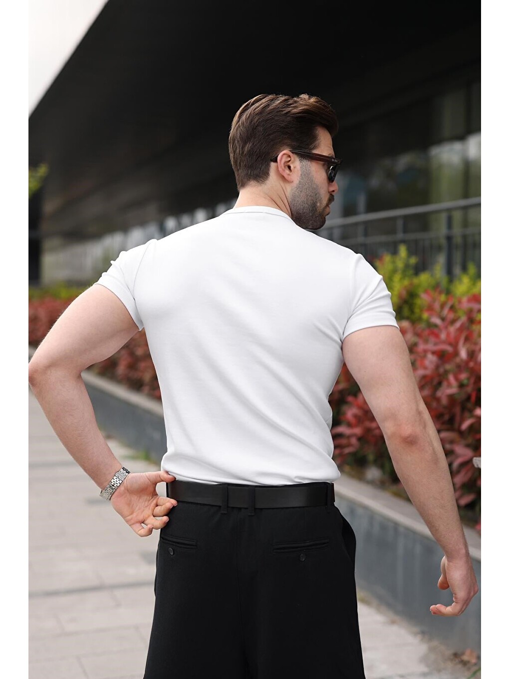 Beyaz Yarım Düğmeli Slim Fit Erkek Tişört E7186-3