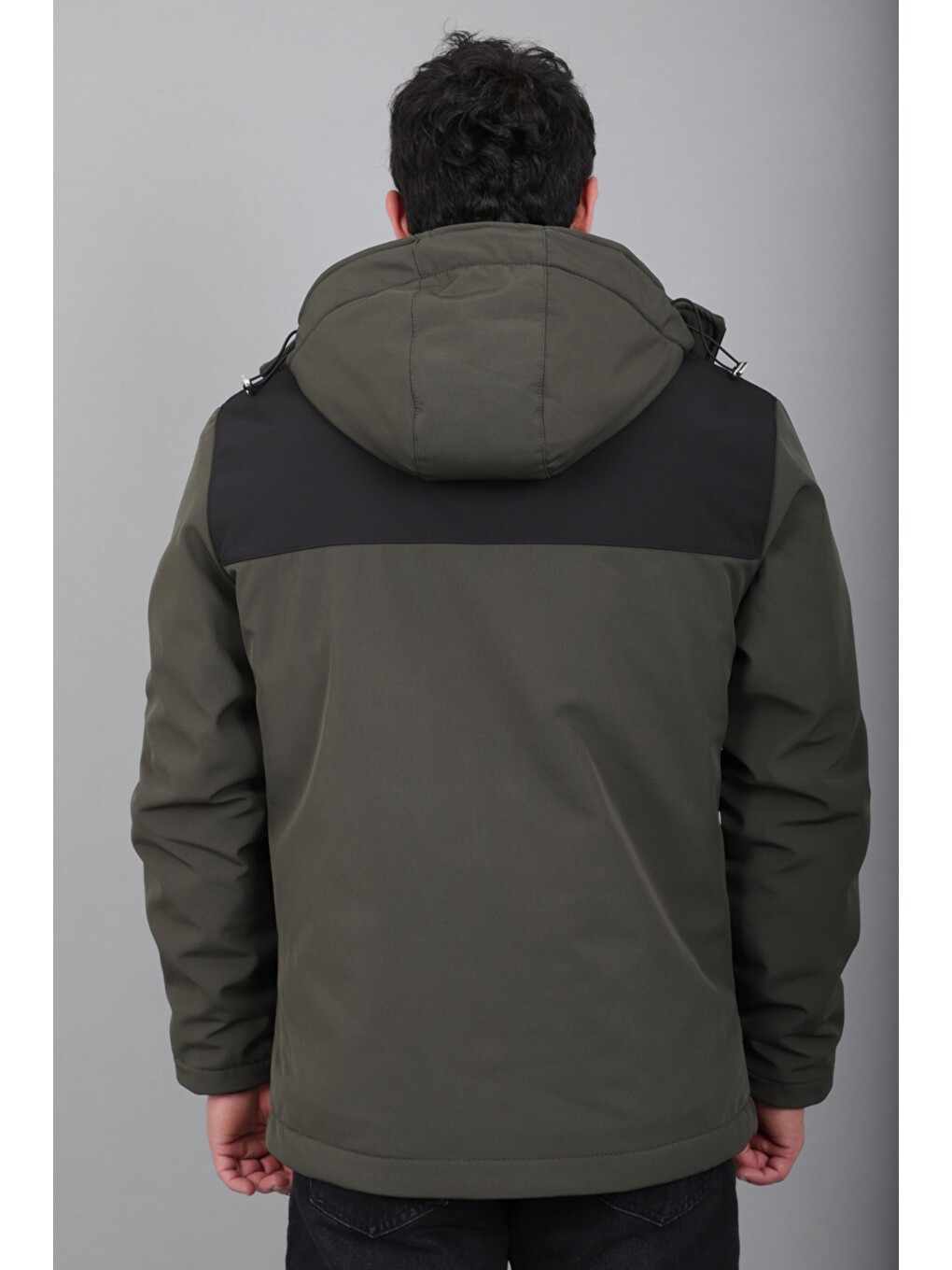 Haki Parçalı İçi Kürklü Softsheel Kışlık Mont Kmd 889_50523-6