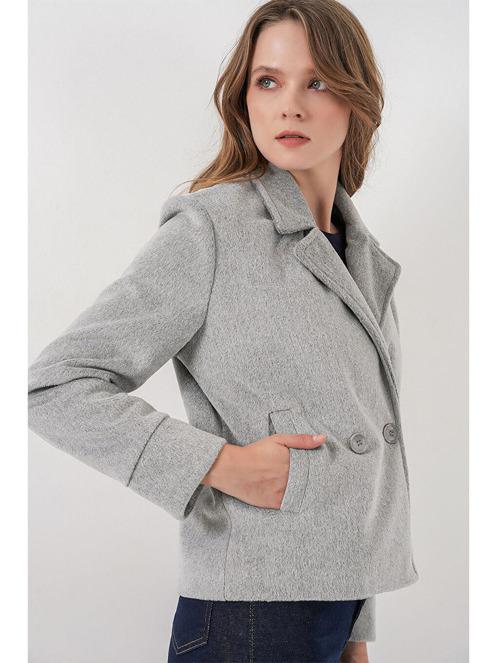 Kadın Kaşe Ceket 0725 - A.Gri-3